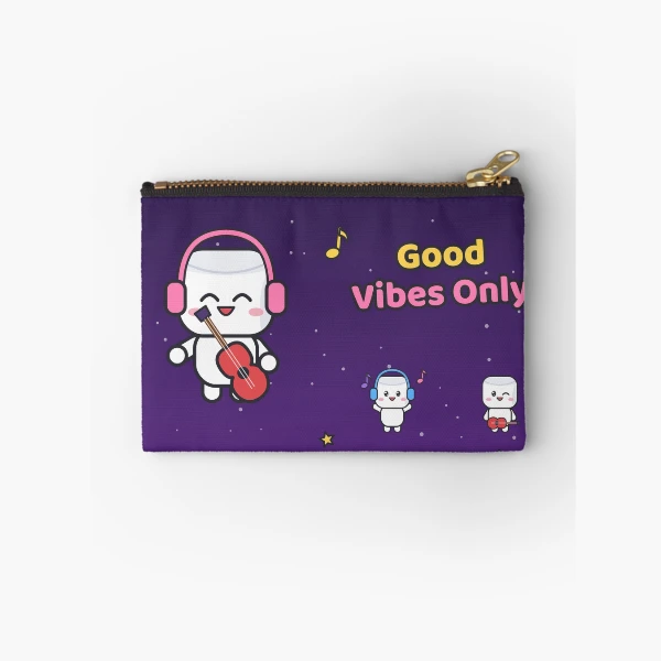 Good Vibes Only - Cute Music Lover Marshmallow Pip with Guitar — Zipper Pouch by BiMood