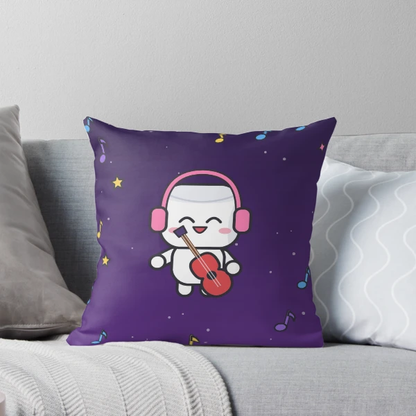 Good Vibes Only - Cute Music Lover Marshmallow Pip with Guitar — Throw Pillow by BiMood