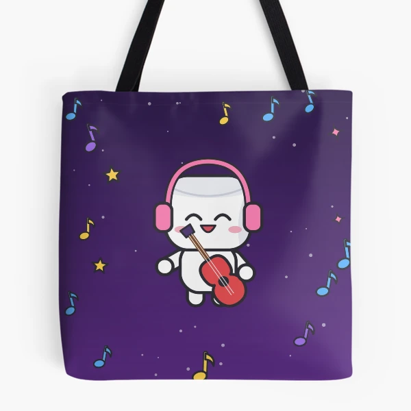 Good Vibes Only - Cute Music Lover Marshmallow Pip with Guitar — All Over Print Tote Bag by BiMood
