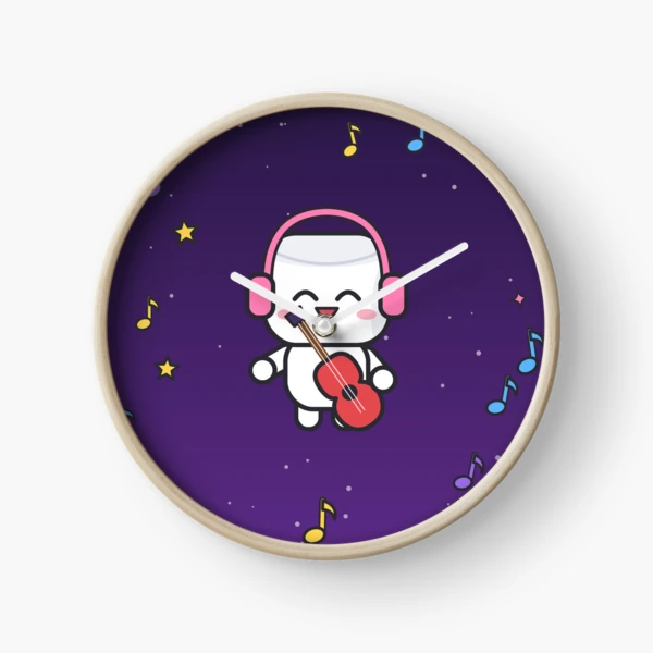 Good Vibes Only - Cute Music Lover Marshmallow Pip with Guitar — Clock by BiMood