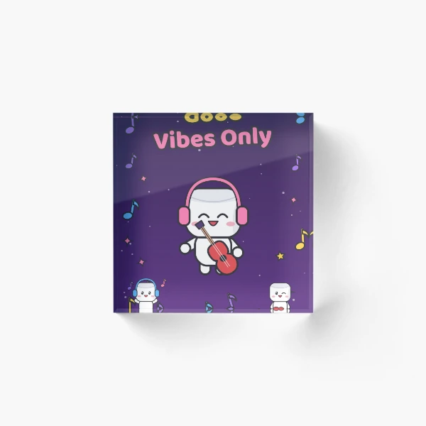 Good Vibes Only - Cute Music Lover Marshmallow Pip with Guitar — Acrylic Block by BiMood