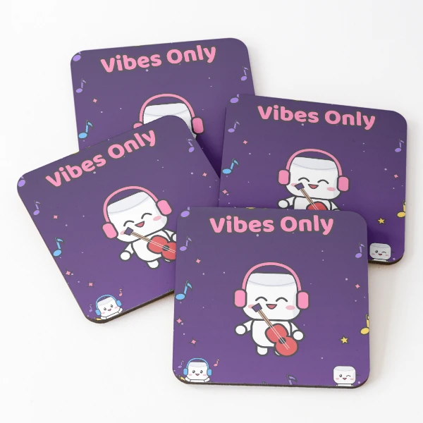 Good Vibes Only - Cute Music Lover Marshmallow Pip with Guitar — Coasters (Set of 4) by BiMood