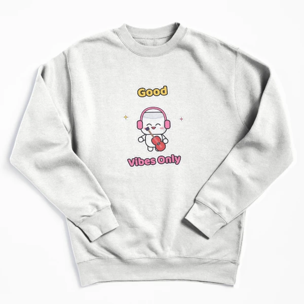 Good Vibes Only - Cute Music Lover Marshmallow Pip with Guitar — Pullover Sweatshirt by BiMood