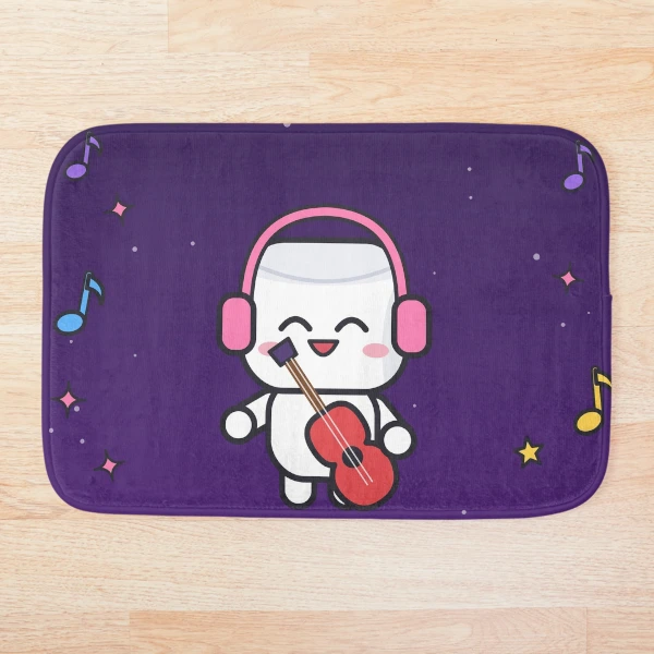 Good Vibes Only - Cute Music Lover Marshmallow Pip with Guitar — Bath Mat by BiMood