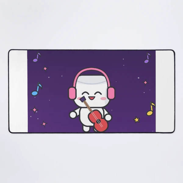 Good Vibes Only - Cute Music Lover Marshmallow Pip with Guitar — Mouse Pad by BiMood