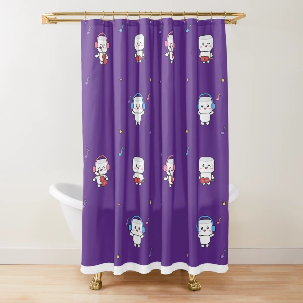 Good Vibes Only - Cute Music Lover Marshmallow Pip with Guitar — Shower Curtain by BiMood