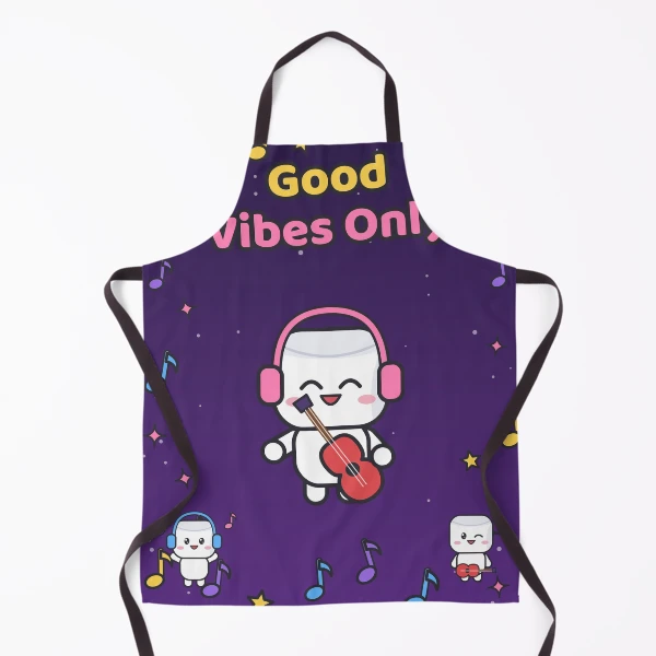 Good Vibes Only - Cute Music Lover Marshmallow Pip with Guitar — Apron by BiMood