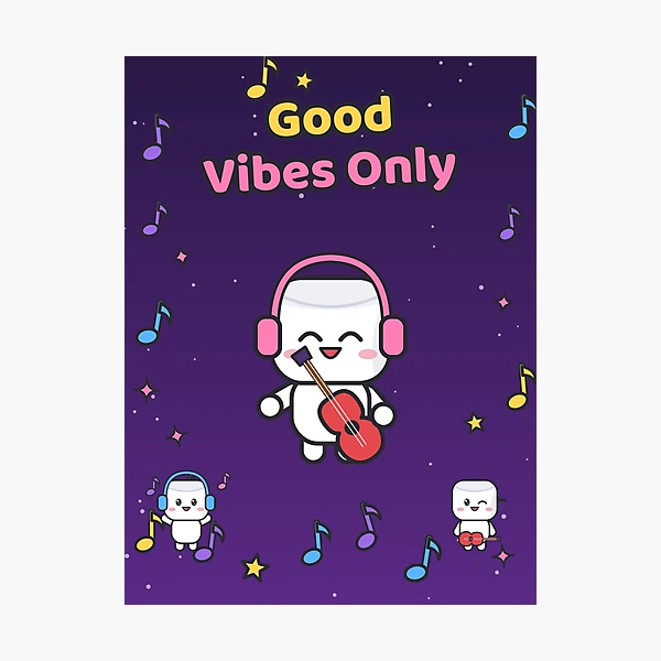 Good Vibes Only - Cute Music Lover Marshmallow Pip with Guitar — Photographic Print by BiMood