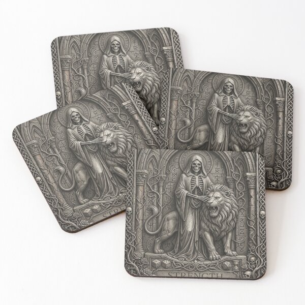 Item preview, Strength Tarot Card VIII Gothic Stone Relief Dark Academia Art designed and sold by hepopatterns.
