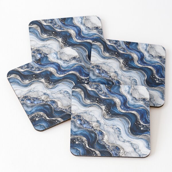 Item preview, Sapphire Blue Silver Marble – Luxury Navy Abstract Fluid Art designed and sold by Sania Wazir Studio.