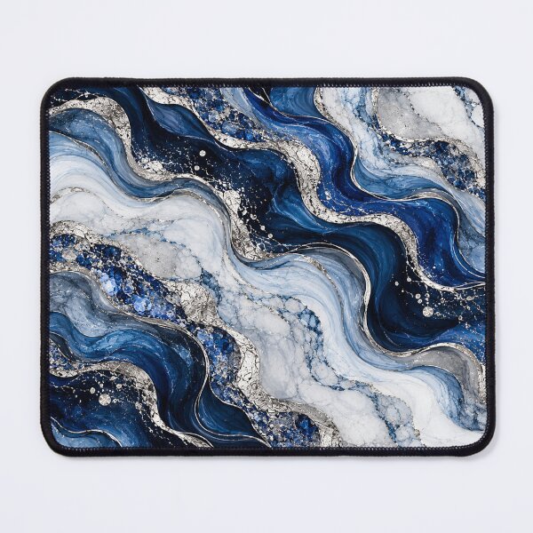 Item preview, Sapphire Blue Silver Marble – Luxury Navy Abstract Fluid Art designed and sold by Sania Wazir Studio.