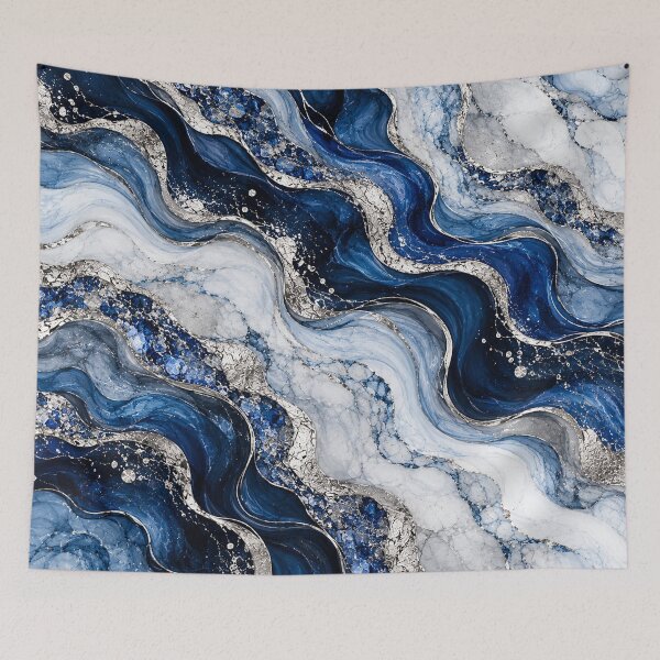 Item preview, Sapphire Blue Silver Marble – Luxury Navy Abstract Fluid Art designed and sold by Sania Wazir Studio.