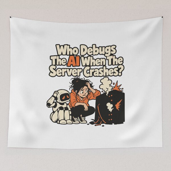Item preview, Who Debugs The AI When The Server Crashes? designed and sold by ThreadQuirk.