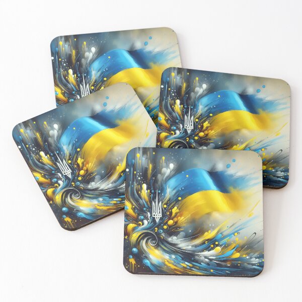 Item preview, Ukrainian trident and flag colors in abstract swirls and splatters, dynamic and expressive designed and sold by homydesign.