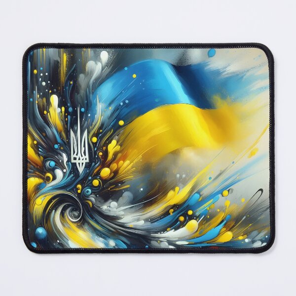 Item preview, Ukrainian trident and flag colors in abstract swirls and splatters, dynamic and expressive designed and sold by homydesign.