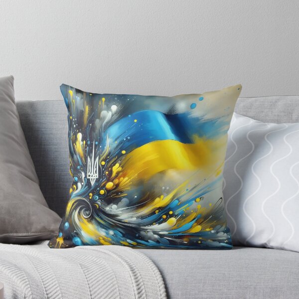 Item preview, Ukrainian trident and flag colors in abstract swirls and splatters, dynamic and expressive designed and sold by homydesign.