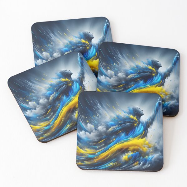 Item preview, Human figure reaching upwards, Ukraine flag colors in swirling energy, dynamic and hopeful designed and sold by homydesign.