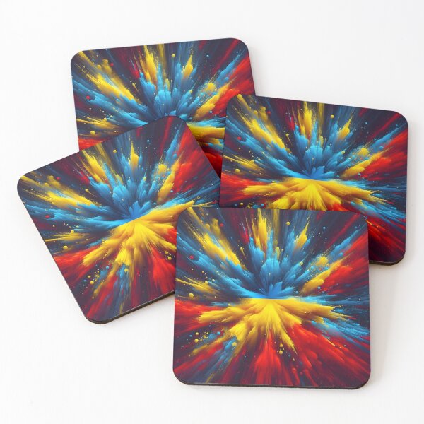 Item preview, Abstract explosion with Ukraine flag colors, radiating outwards, dynamic and vibrant, dark background designed and sold by homydesign.