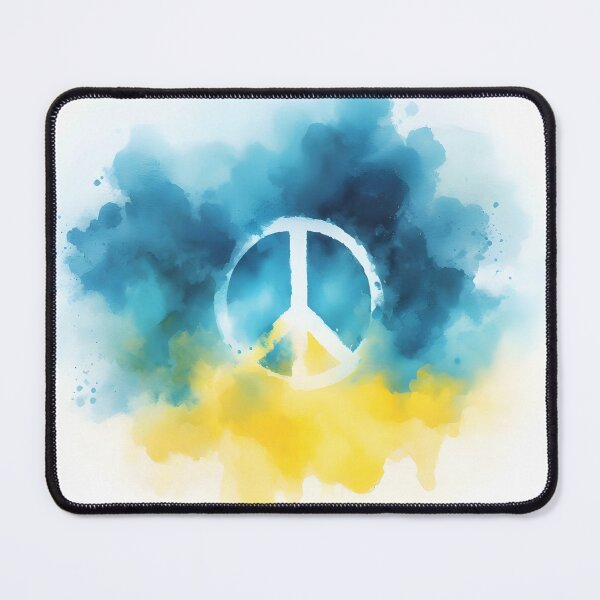 Item preview, Peace symbol in white, watercolor wash in blue and yellow hues, soft and delicate designed and sold by homydesign.