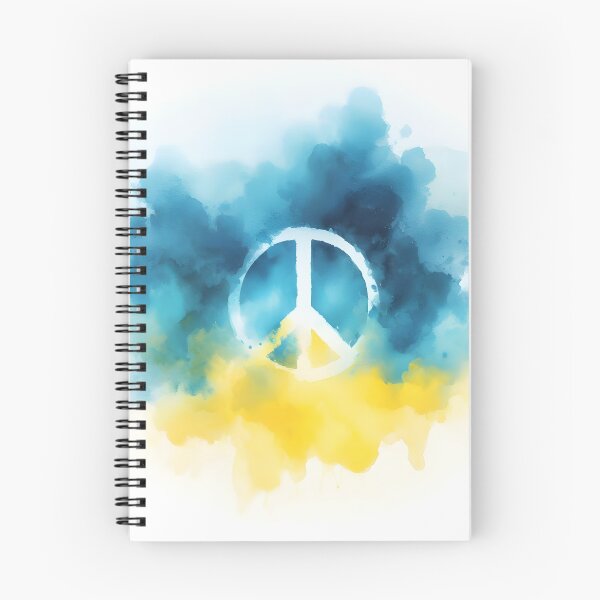 Item preview, Peace symbol in white, watercolor wash in blue and yellow hues, soft and delicate designed and sold by homydesign.