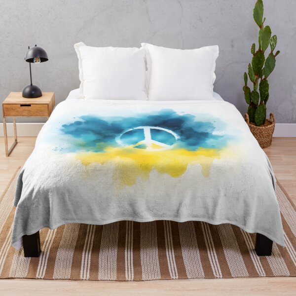 Item preview, Peace symbol in white, watercolor wash in blue and yellow hues, soft and delicate designed and sold by homydesign.