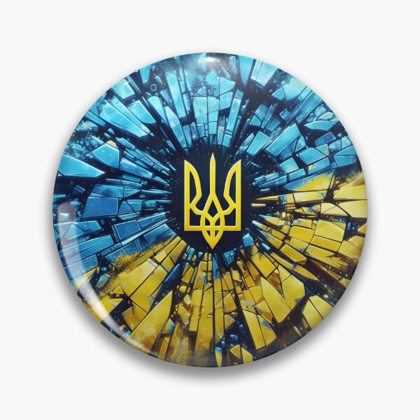 Item preview, Ukrainian trident in yellow, surrounded by exploding shards in blue and yellow hues, dynamic and powerful designed and sold by homydesign.