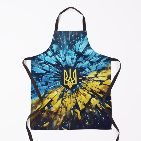 Item preview, Ukrainian trident in yellow, surrounded by exploding shards in blue and yellow hues, dynamic and powerful designed and sold by homydesign.