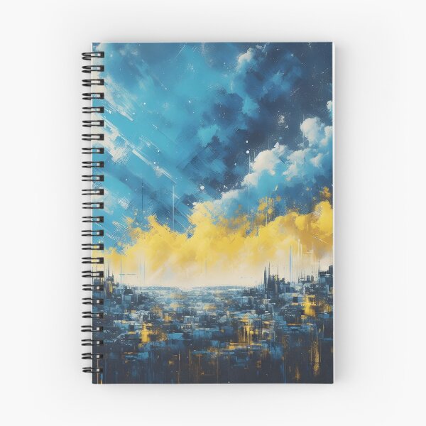 Item preview, Abstract cityscape with blue and yellow hues under a dynamic sky, creating a textured and atmospheric composition designed and sold by homydesign.