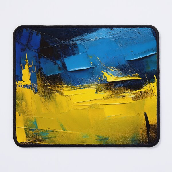 Item preview, Impasto strokes of blue and yellow paint create a textured, abstract composition with a sense of depth and movement designed and sold by homydesign.