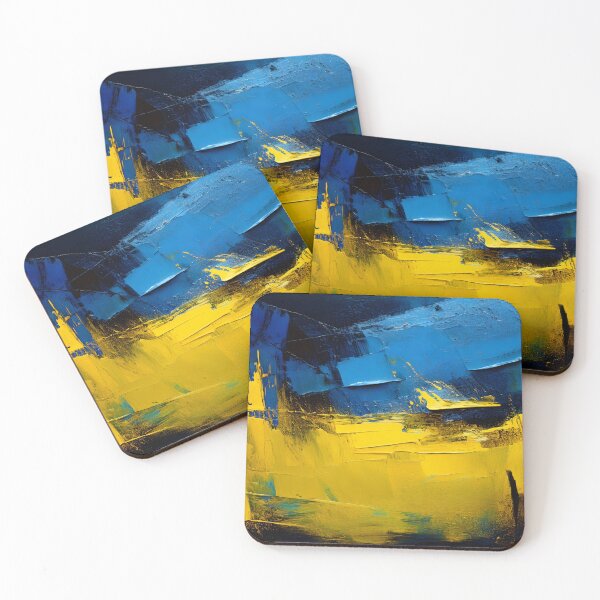 Item preview, Impasto strokes of blue and yellow paint create a textured, abstract composition with a sense of depth and movement designed and sold by homydesign.