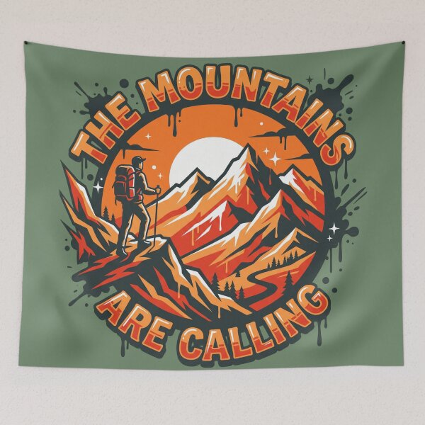 Item preview, The Mountains Are Calling Hiker Sunset Adventure Graphic designed and sold by MarCinu Art.