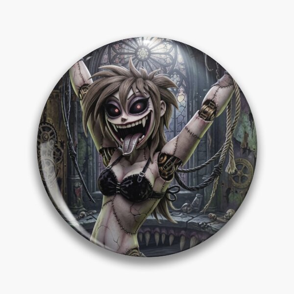 Artikelvorschau, Wahnsinnige Automatenpuppe, Zombie-Mädchen hängt im Dunkeln, Halloween-Illustration entworfen und verkauft von Vintage Designs +.