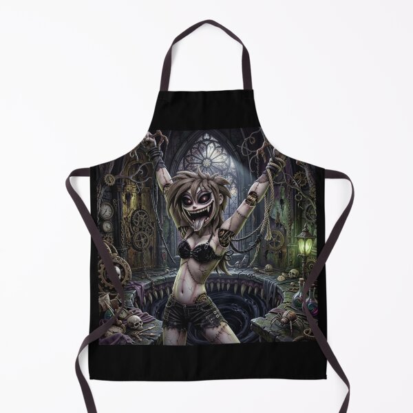 Item preview, Maniacal Automaton doll Zombie girl hanging in the dark halloween illustration designed and sold by Vintage Designs +.