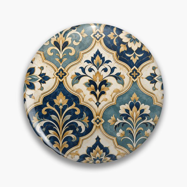 Item preview, Moroccan Arabesque Floral Tiles – Navy Blue Gold Pattern designed and sold by Sania Wazir Studio.