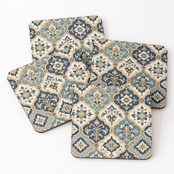 Item preview, Moroccan Arabesque Floral Tiles – Navy Blue Gold Pattern designed and sold by Sania Wazir Studio.