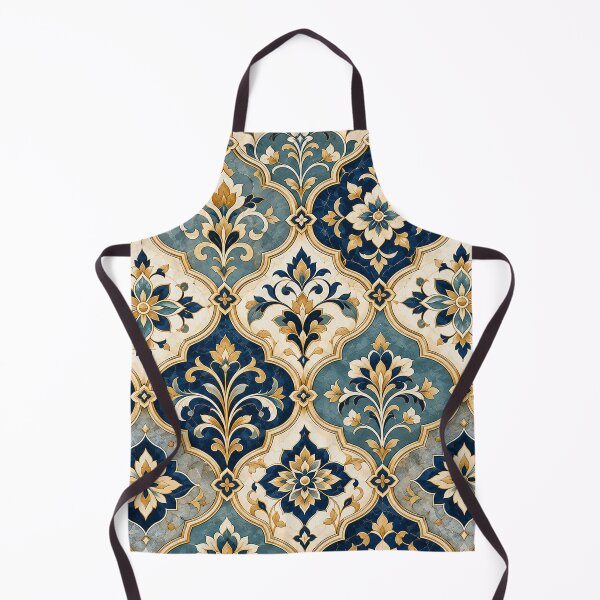 Item preview, Moroccan Arabesque Floral Tiles – Navy Blue Gold Pattern designed and sold by Sania Wazir Studio.
