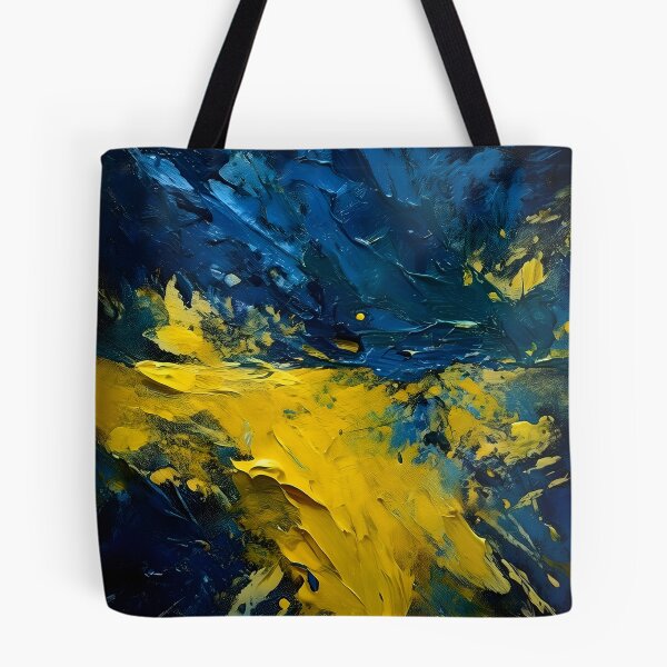 Item preview, Thick strokes of yellow and blue paint create a textured, abstract composition with a sense of depth and dynamic energy designed and sold by homydesign.