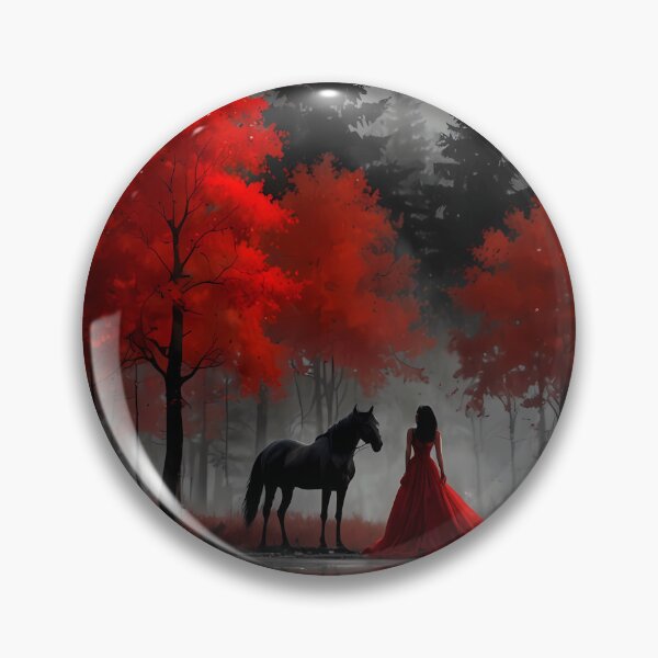 Item preview, Crimson Moon Forest  Woman in a Red Gown with Black Horse designed and sold by FocusedArt.