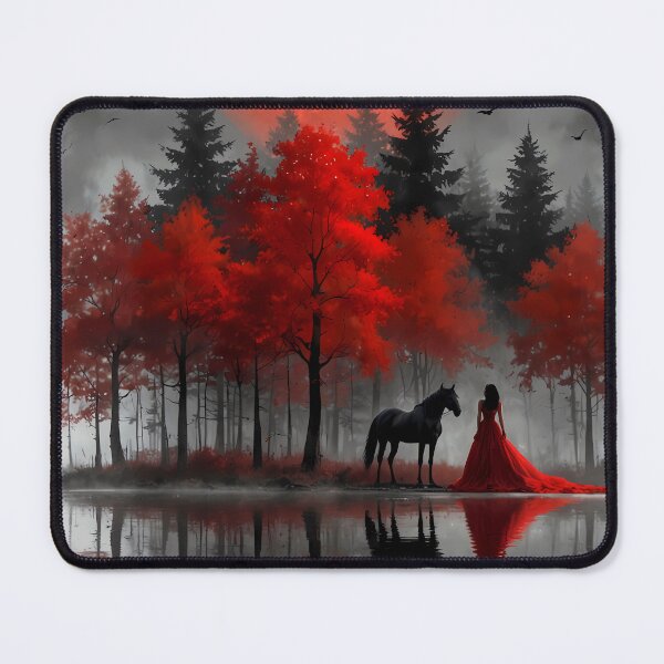 Item preview, Crimson Moon Forest Woman in a Red Gown with Black Horse designed and sold by FocusedArt.