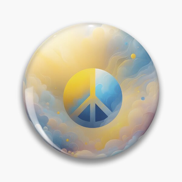 Item preview, Peace symbol in a circle, split blue and yellow, amidst cloud-like forms, soft and ethereal designed and sold by homydesign.