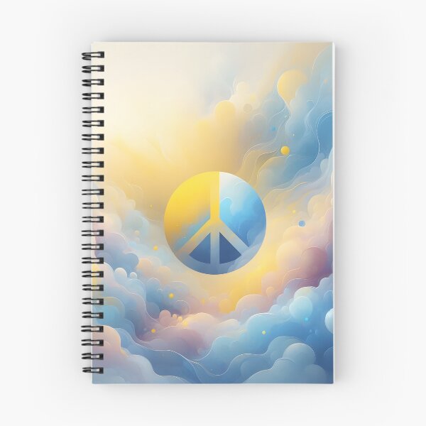 Item preview, Peace symbol in a circle, split blue and yellow, amidst cloud-like forms, soft and ethereal designed and sold by homydesign.