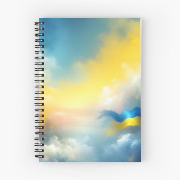Item preview, Ukrainian flag ribbon flying amidst soft clouds in blue and yellow hues, ethereal sky designed and sold by homydesign.