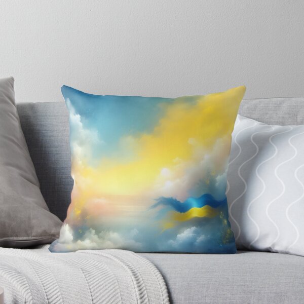 Item preview, Ukrainian flag ribbon flying amidst soft clouds in blue and yellow hues, ethereal sky designed and sold by homydesign.