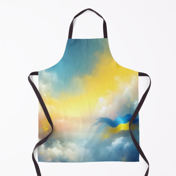 Item preview, Ukrainian flag ribbon flying amidst soft clouds in blue and yellow hues, ethereal sky designed and sold by homydesign.