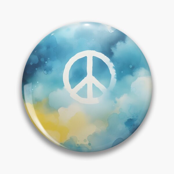 Item preview, Peace symbol in white, watercolor wash in blue and yellow hues, soft and ethereal designed and sold by homydesign.
