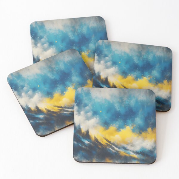 Item preview, Abstract brushstrokes of blue, yellow, and white create a dynamic and textured composition with a sense of movement designed and sold by homydesign.