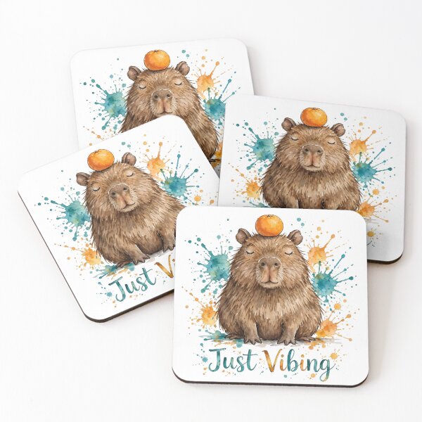 Item preview, Just Vibing Capybara with Orange on Head, Funny Capybara Watercolor, Chill Animal Gift designed and sold by LunaAdventurer.
