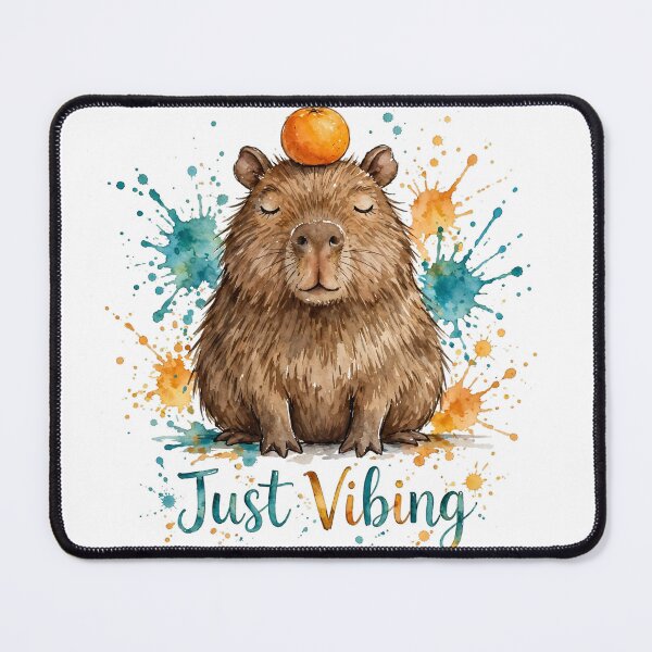 Item preview, Just Vibing Capybara with Orange on Head, Funny Capybara Watercolor, Chill Animal Gift designed and sold by LunaAdventurer.