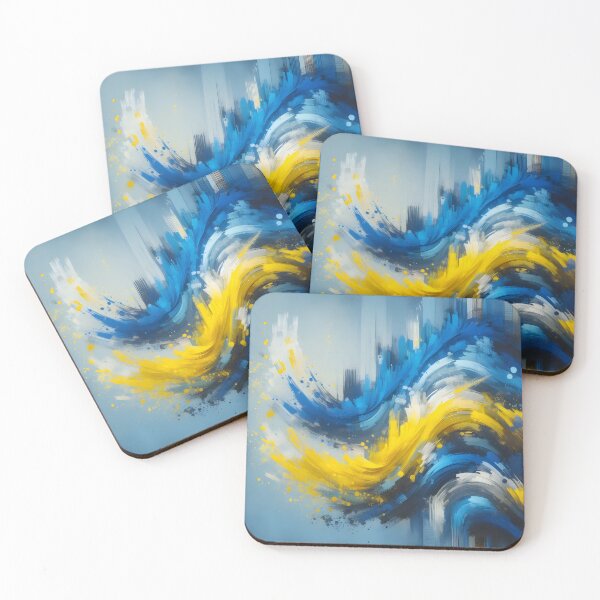 Item preview, Abstract brushstrokes of blue and yellow hues create a dynamic and flowing composition with a sense of movement designed and sold by homydesign.