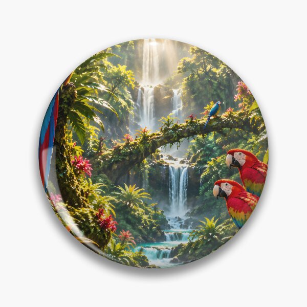 Item preview, Tropical Macaw Jungle Waterfall Tapestry | Vibrant Parrot Rainforest Wall Hanging | Lush Turquoise River Sunlight Jungle Art designed and sold by IRON SIREN.